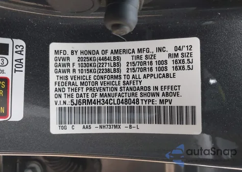 2012 Honda Cr-V Lx from USA, damaged, VIN 5J6RM4H34CL048048